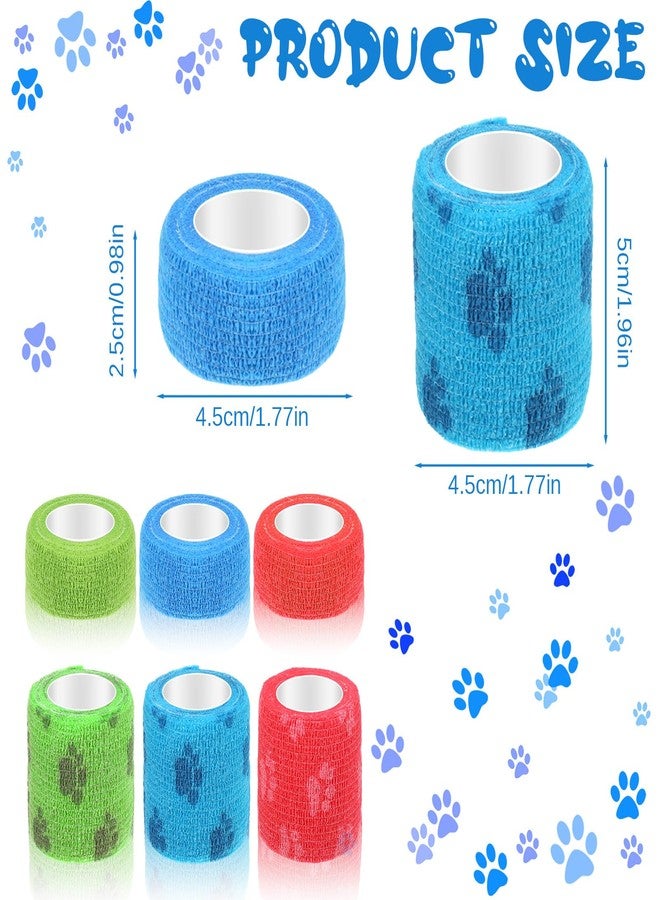Xelsluthe 6 Pcs Dog Bandage Wrap Cohesive Bandages Self Adhesive Bandage Wraps for Dogs Pet Horses Animals Ankle Sprains and Swelling 1 inch /2 inch × 5 Yards (Paw Prints) - Image 2